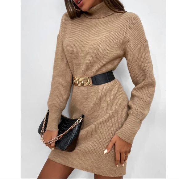 Cozy off White turtleneck loose fit knit sweater dress Minimalist - Picture 15 of 15